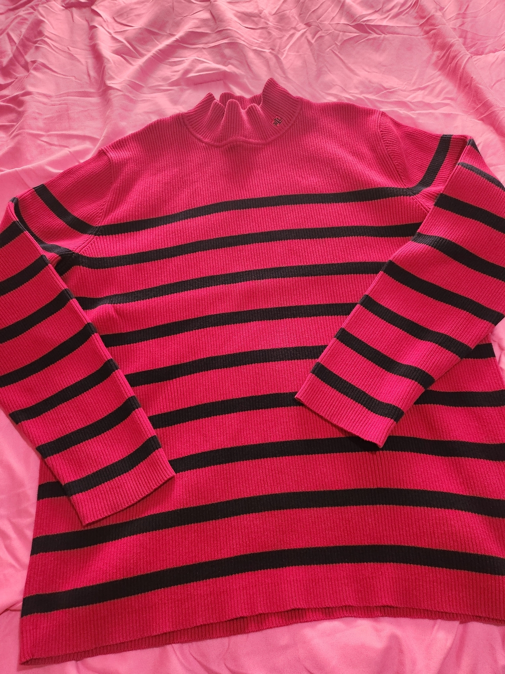 Lauren Ralph Lauren Red and Black Striped Mock Neck Sweater